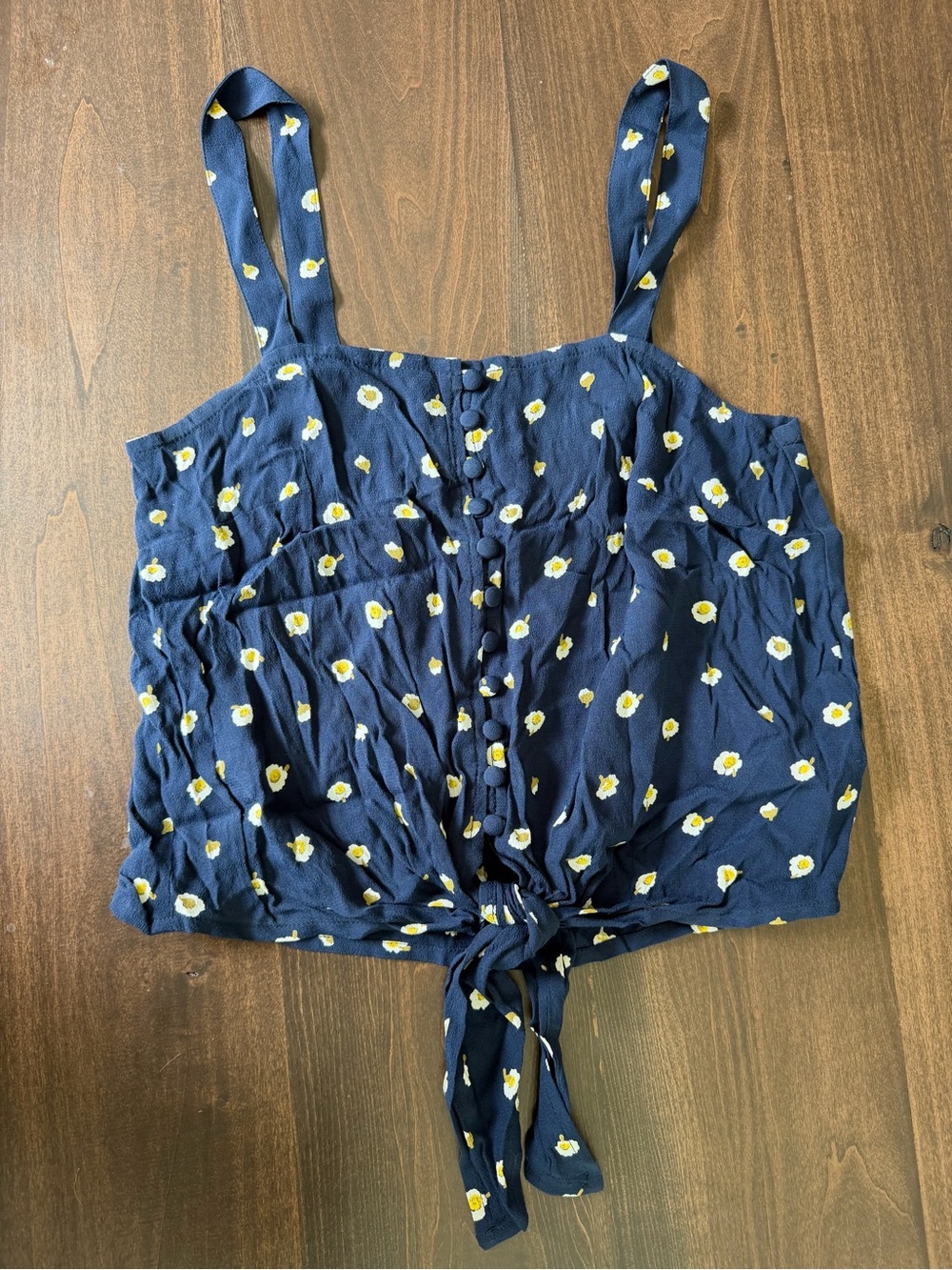 Madewell Navy Daisy Button Tie-Front Tank